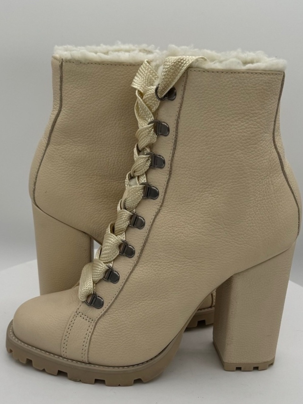 SCHUTZ Zhara Winter Womens Cream Leather Lace-Up Combat Boots 9.5 NEW MSRP $178 - Picture 2 of 2